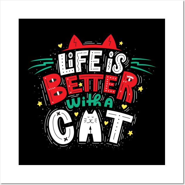LIFE IS BETTER WITH A CAT Wall Art by Gouzka Creators 